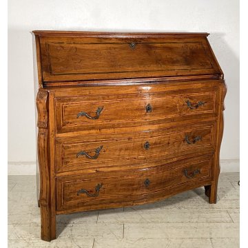 ANTICO MOBILE RIBALTA SECRETAIRE MOSSO SCRITTOIO INTARSIATO NOCE 1700 PIEMONTESE