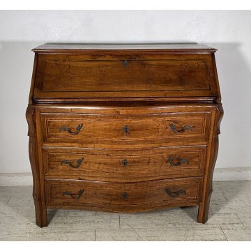 ANTICO MOBILE RIBALTA SECRETAIRE MOSSO SCRITTOIO INTARSIATO NOCE 1700 PIEMONTESE