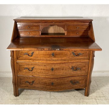 ANTICO MOBILE RIBALTA SECRETAIRE MOSSO SCRITTOIO INTARSIATO NOCE 1700 PIEMONTESE