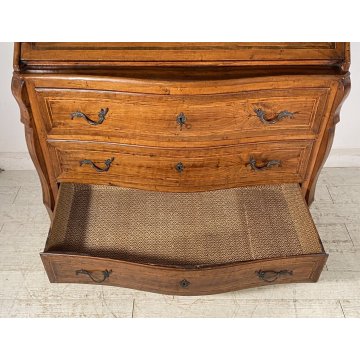 ANTICO MOBILE RIBALTA SECRETAIRE MOSSO SCRITTOIO INTARSIATO NOCE 1700 PIEMONTESE