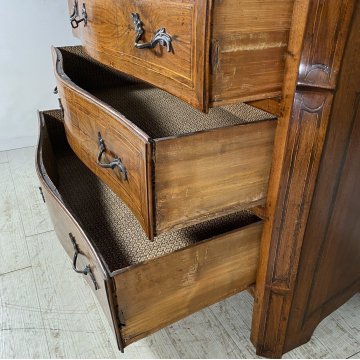 ANTICO MOBILE RIBALTA SECRETAIRE MOSSO SCRITTOIO INTARSIATO NOCE 1700 PIEMONTESE