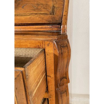 ANTICO MOBILE RIBALTA SECRETAIRE MOSSO SCRITTOIO INTARSIATO NOCE 1700 PIEMONTESE