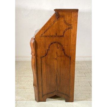 ANTICO MOBILE RIBALTA SECRETAIRE MOSSO SCRITTOIO INTARSIATO NOCE 1700 PIEMONTESE