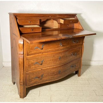 ANTICO MOBILE RIBALTA SECRETAIRE MOSSO SCRITTOIO INTARSIATO NOCE 1700 PIEMONTESE