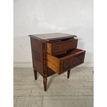 ANTICO COMODINO LEGNO INTARSIATO STILE LUIGI XVI PICCOLA CASSETTIERA MOBILETTO