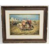 ANTICO QUADRO Holler DIPINTO olio tavola CAVALIERI ARABI epoca PAESAGGIO BEDUINI
