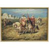 ANTICO QUADRO Holler DIPINTO olio tavola CAVALIERI ARABI epoca PAESAGGIO BEDUINI