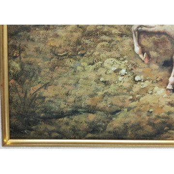 ANTICO QUADRO Holler DIPINTO olio tavola CAVALIERI ARABI epoca PAESAGGIO BEDUINI