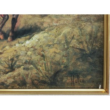 ANTICO QUADRO Holler DIPINTO olio tavola CAVALIERI ARABI epoca PAESAGGIO BEDUINI