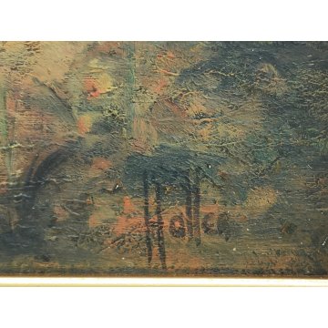 ANTICO QUADRO Holler DIPINTO olio tavola CAVALIERI ARABI epoca PAESAGGIO BEDUINI