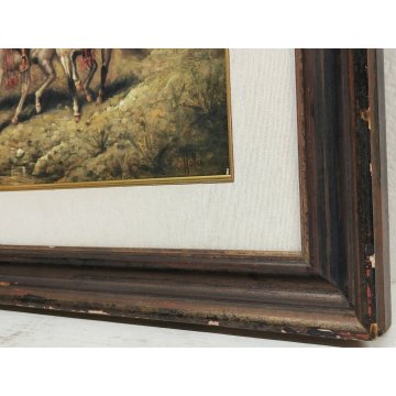 ANTICO QUADRO Holler DIPINTO olio tavola CAVALIERI ARABI epoca PAESAGGIO BEDUINI