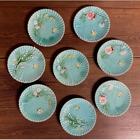 SET 8 PIATTI MAIOLICA VBS Villeroy-Boch&Schramberg DECORO FIORI RILIEVO LIBERTY