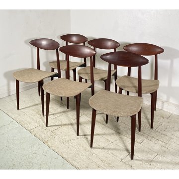 LOTTO 6 SEDIE ANNI 60 DESIGN SCANDINAVE VINTAGE CHAIR LEGNO FERRO STOFFA SET 6