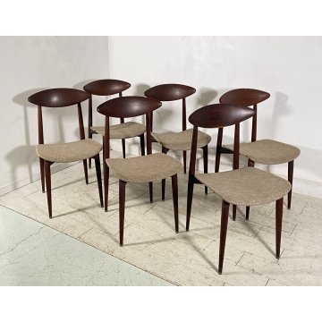 LOTTO 6 SEDIE ANNI 60 DESIGN SCANDINAVE VINTAGE CHAIR LEGNO FERRO STOFFA SET 6