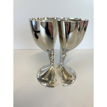 COPPIA COPPA GOBLET CALICE CUORE ARGENTATO Heart to Heart WEDDING ANNIVERSARY