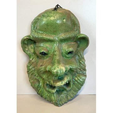 ANTICA SCULTURA MASCHERA VERDE TERRACOTTA TOSCANA GROTTESCA FACCIA VOLTO ANNI 50