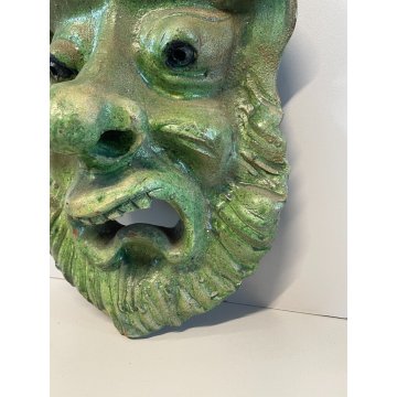 ANTICA SCULTURA MASCHERA VERDE TERRACOTTA TOSCANA GROTTESCA FACCIA VOLTO ANNI 50