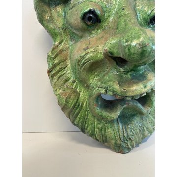 ANTICA SCULTURA MASCHERA VERDE TERRACOTTA TOSCANA GROTTESCA FACCIA VOLTO ANNI 50