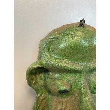 ANTICA SCULTURA MASCHERA VERDE TERRACOTTA TOSCANA GROTTESCA FACCIA VOLTO ANNI 50