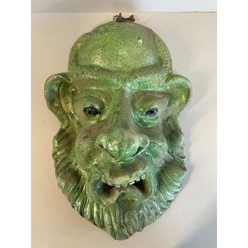 ANTICA SCULTURA MASCHERA VERDE TERRACOTTA TOSCANA GROTTESCA FACCIA VOLTO ANNI 50