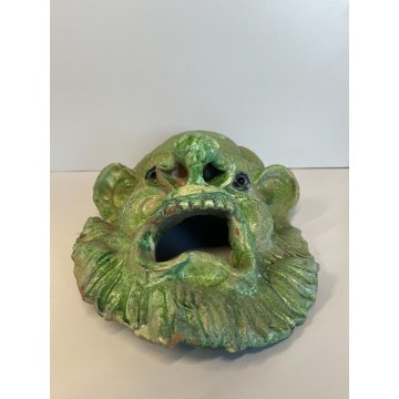 ANTICA SCULTURA MASCHERA VERDE TERRACOTTA TOSCANA GROTTESCA FACCIA VOLTO ANNI 50