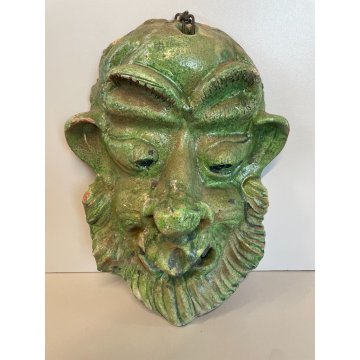 ANTICA SCULTURA MASCHERA VERDE TERRACOTTA TOSCANA FACCIA GROTTESCA VOLTO ANNI 50