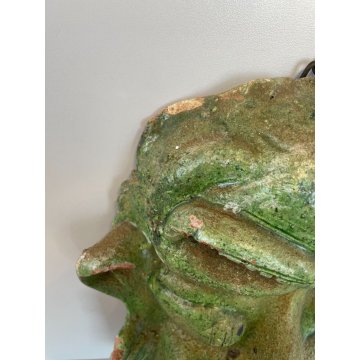 ANTICA SCULTURA MASCHERA VERDE TERRACOTTA TOSCANA FACCIA GROTTESCA VOLTO ANNI 50