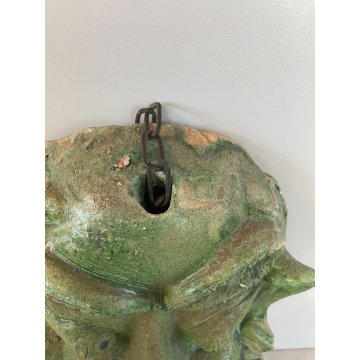 ANTICA SCULTURA MASCHERA VERDE TERRACOTTA TOSCANA FACCIA GROTTESCA VOLTO ANNI 50