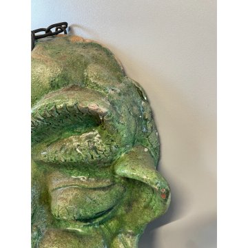 ANTICA SCULTURA MASCHERA VERDE TERRACOTTA TOSCANA FACCIA GROTTESCA VOLTO ANNI 50