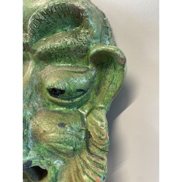 ANTICA SCULTURA MASCHERA VERDE TERRACOTTA TOSCANA FACCIA GROTTESCA VOLTO ANNI 50