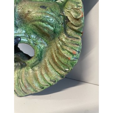 ANTICA SCULTURA MASCHERA VERDE TERRACOTTA TOSCANA FACCIA GROTTESCA VOLTO ANNI 50