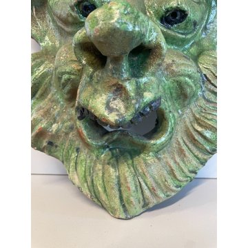 ANTICA SCULTURA MASCHERA VERDE TERRACOTTA TOSCANA FACCIA GROTTESCA VOLTO ANNI 50