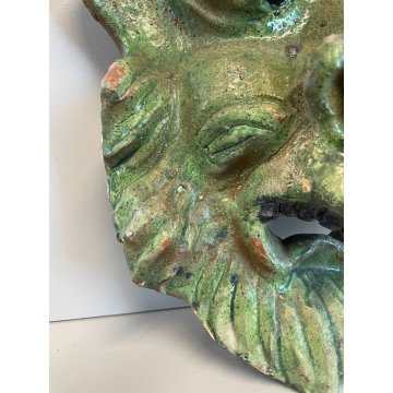 ANTICA SCULTURA MASCHERA VERDE TERRACOTTA TOSCANA FACCIA GROTTESCA VOLTO ANNI 50