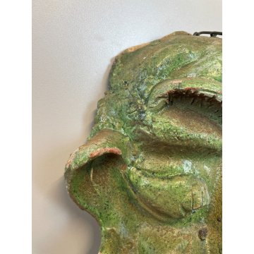 ANTICA SCULTURA MASCHERA VERDE TERRACOTTA TOSCANA FACCIA GROTTESCA VOLTO ANNI 50