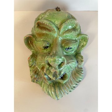 ANTICA SCULTURA MASCHERA VERDE TERRACOTTA TOSCANA FACCIA GROTTESCA VOLTO ANNI 50