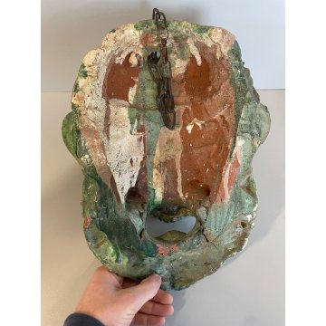 ANTICA SCULTURA MASCHERA VERDE TERRACOTTA TOSCANA FACCIA GROTTESCA VOLTO ANNI 50