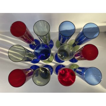 SET 12 CALICE FLUTE CHAMPAGNE Nason VETRO MURANO TRASPARENTE MULTICOLORE '900