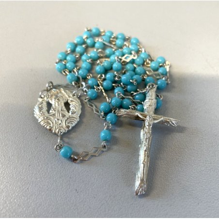 ROSARIO ARGENTO 925 GRANI PIETRE TURCHESI ø 4 mm VINTAGE COLLEZIONE RELIGIOSO