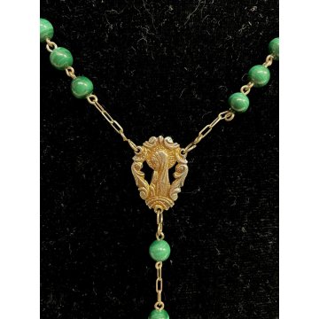 ROSARIO ARGENTO 925 GRANI ø 6 mm  PIETRA MALACHITE VINTAGE COLLEZIONE RELIGIOSO