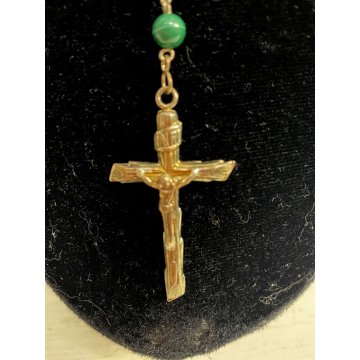 ROSARIO ARGENTO 925 GRANI ø 6 mm  PIETRA MALACHITE VINTAGE COLLEZIONE RELIGIOSO