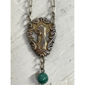 ROSARIO ARGENTO 925 GRANI ø 6 mm  PIETRA MALACHITE VINTAGE COLLEZIONE RELIGIOSO