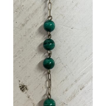 ROSARIO ARGENTO 925 GRANI ø 6 mm  PIETRA MALACHITE VINTAGE COLLEZIONE RELIGIOSO