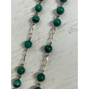 ROSARIO ARGENTO 925 GRANI ø 6 mm  PIETRA MALACHITE VINTAGE COLLEZIONE RELIGIOSO