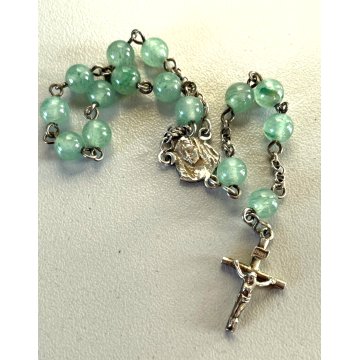 ROSARIO DECINA ARGENTO 925 GRANI ø 6 mm  COLOR VERDE ACQUA COLLEZIONE RELIGIOSO