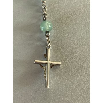 ROSARIO DECINA ARGENTO 925 GRANI ø 6 mm  COLOR VERDE ACQUA COLLEZIONE RELIGIOSO