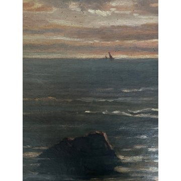 ANTICO GRANDE QUADRO OLIO PAESAGGIO MARINA GOLFO PROMONTORIO ALBA TRAMONTO '800