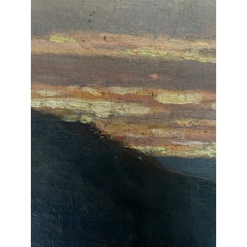 ANTICO GRANDE QUADRO OLIO PAESAGGIO MARINA GOLFO PROMONTORIO ALBA TRAMONTO '800