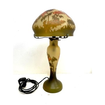 LAMPADA VINTAGE TABLE LAMP ABATJOUR ART NOUVEAU STILE Emile Gallé FUNGO 48cm/h