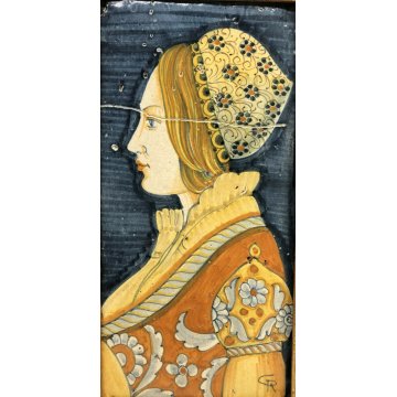 PIASTRELLA FORMELLA CERAMICA MAIOLICA DERUTA FAENZA UMBRIA RITRATTO FEMMINILE 