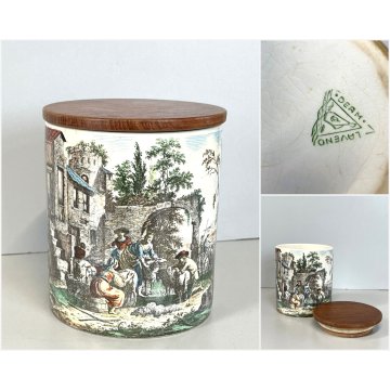 ANTICO VASO ZUCCHERO CERAMICA Deam Laveno DECORO TRANSFER TAPPO LEGNO TEAK '50